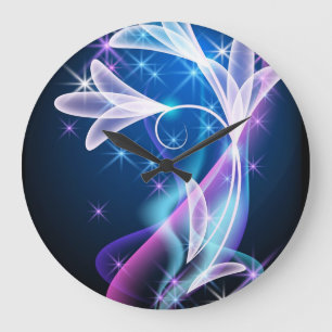 Starlit Elegance: Floral Design Deep Blue clock