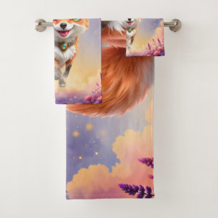 Starlit Fox of the Moonlit Meadows.  Bath Towel Set