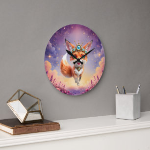 Starlit Fox of the Moonlit Meadows. Large Clock