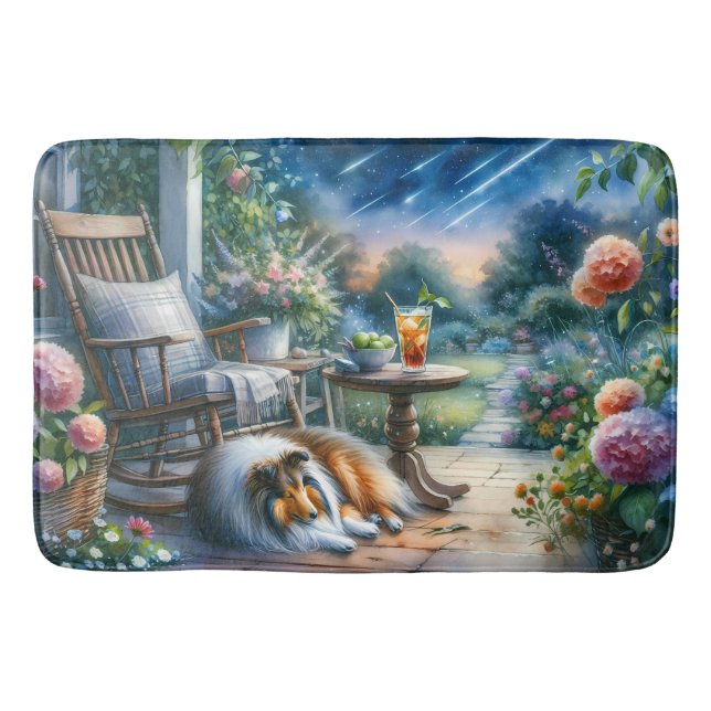Starlit Garden Porch Sheltie Dream Bath Mat (Front)