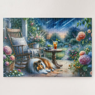 Starlit Garden Porch Sheltie Dream Jigsaw Puzzle