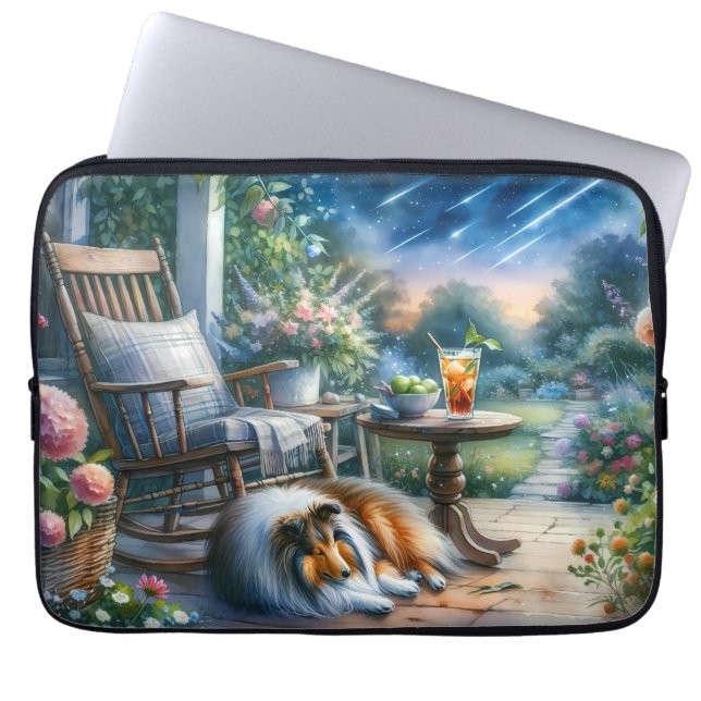 Starlit Garden Porch Sheltie Dream Laptop Sleeve (Front)