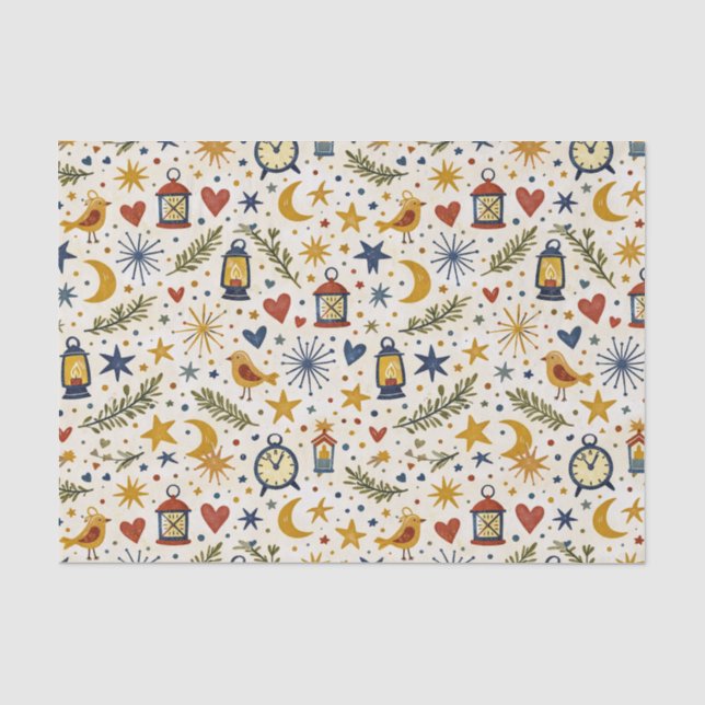Starlit Lantern Folk Pattern Tissue Paper (Front)