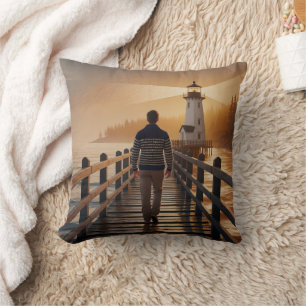 Starlit Lighthouse Bridge Wilderness Retreat Cushion