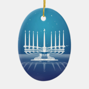 Starlit Menorah II Ceramic Ornament