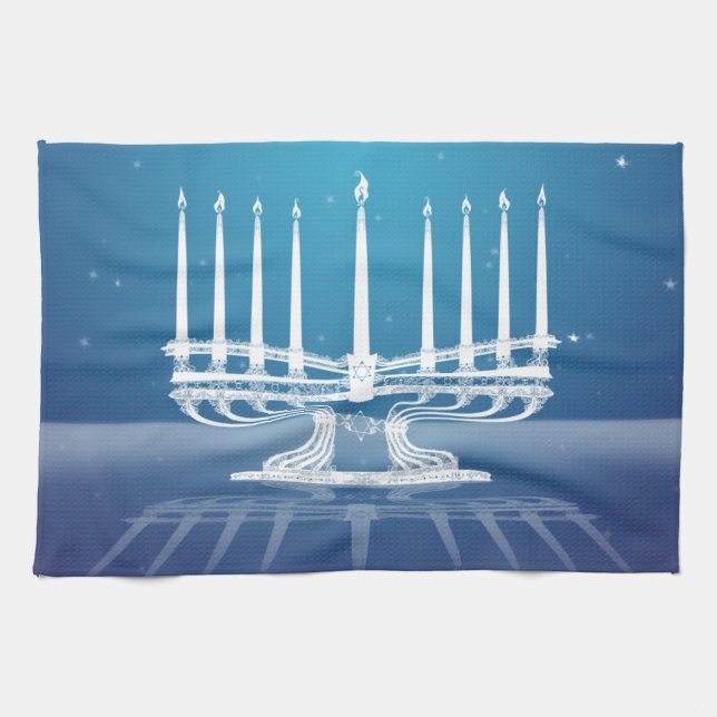 Starlit Menorah II Tea Towel (Horizontal)