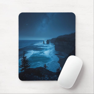 Starlit Ocean Cliffs – Milky Way Coastal Nightscap Mouse Pad