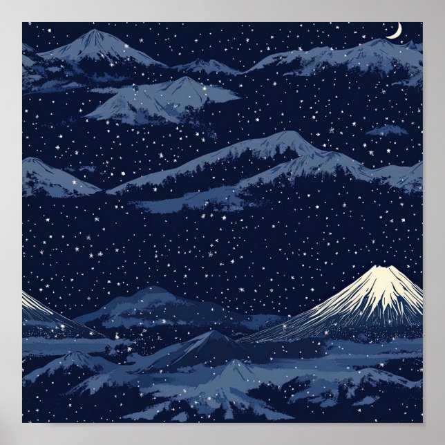 Starlit Peaks – Midnight Mountain Sky (2) Poster (Front)
