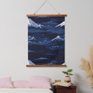 Starlit Peaks – Midnight Mountain Sky (3) Hanging Tapestry