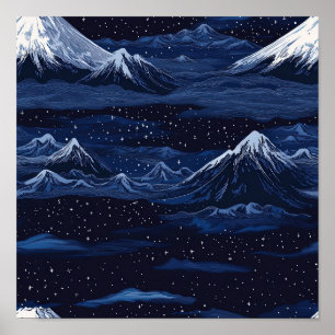 Starlit Peaks – Midnight Mountain Sky (3) Poster