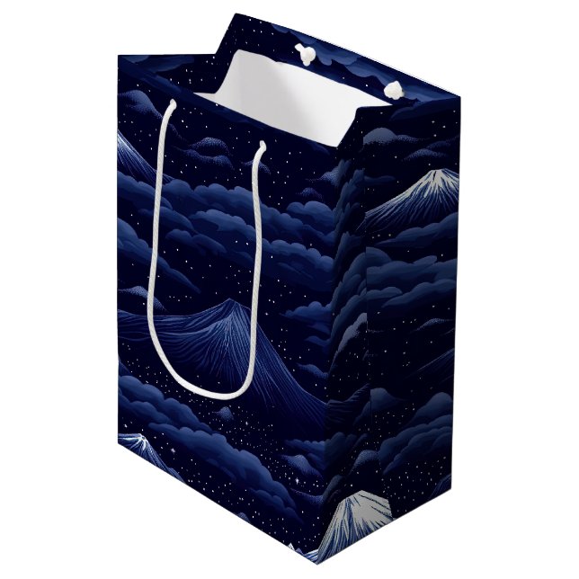 Starlit Peaks – Midnight Mountain Sky Medium Gift Bag (Front Angled)