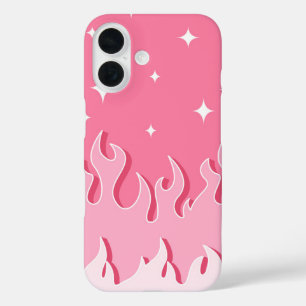 Starlit Pink Flames – Aesthetic Y2K iPhone 16 Case