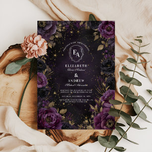 Starlit Plum and Gold Gothic Wedding Invitation