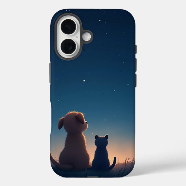 Starlit Puppy & Kitten iPhone 16 Case (Back)