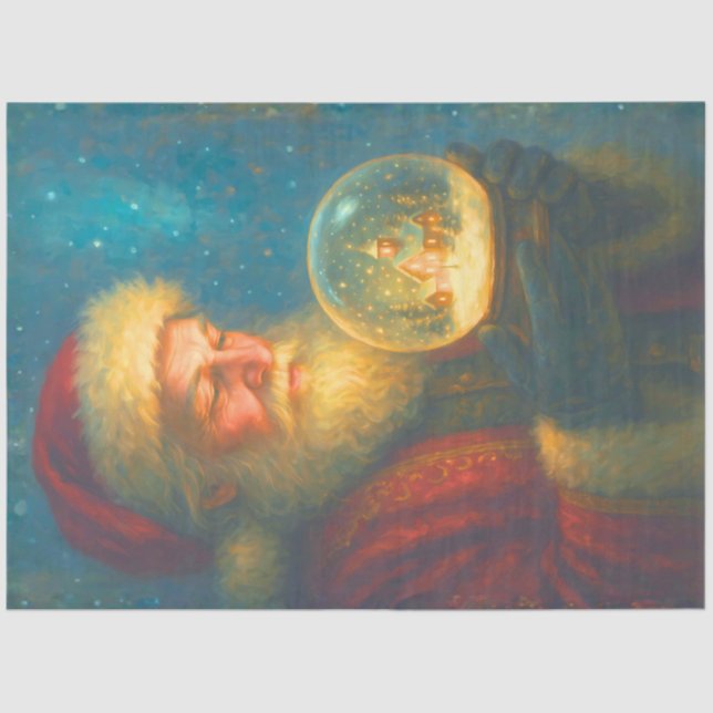 Starlit Santa Snow Globe Christmas Decoupage Paper (Front)