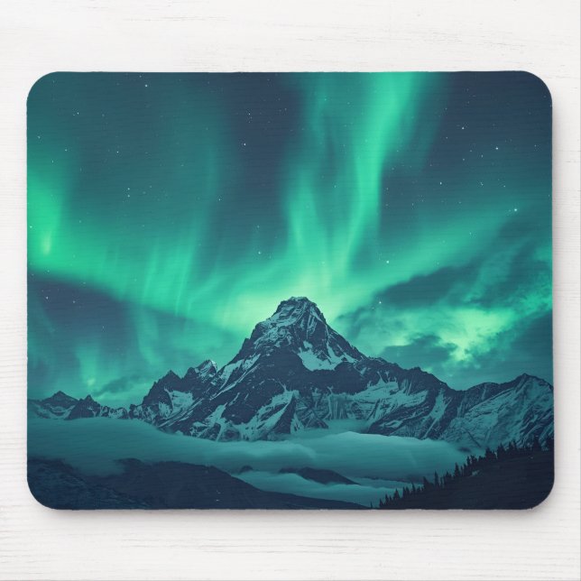 Starlit Silence – Custom Quote Print with Aurora & Mouse Pad (Front)