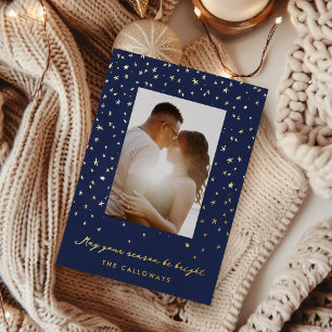 Starlit Sky Illustrated Photo Gold Foil Holiday Card