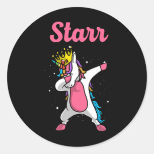 Starr Name Personalized Birthday Dabbing Unicorn Q Classic Round Sticker