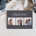 Starred Connection | Hanukkah Photo Collage Foil Foil Holiday Card<br><div class="desc">Send Hanukkah greetings to friends and family in chic style with our elegant photo cards. Designed to accommodate three of your favourite square photos arranged side by side in a collage format, card features your custom greeting (shown with "joyous Hanukkah") and family name(s) centred at the bottom. The greeting "Shalom"...</div>