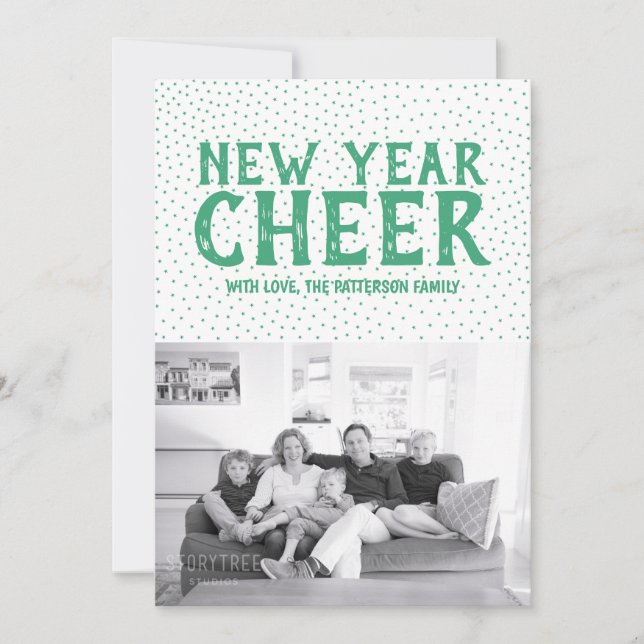 Starred New Year Cheer Photo Card | Green (Front)