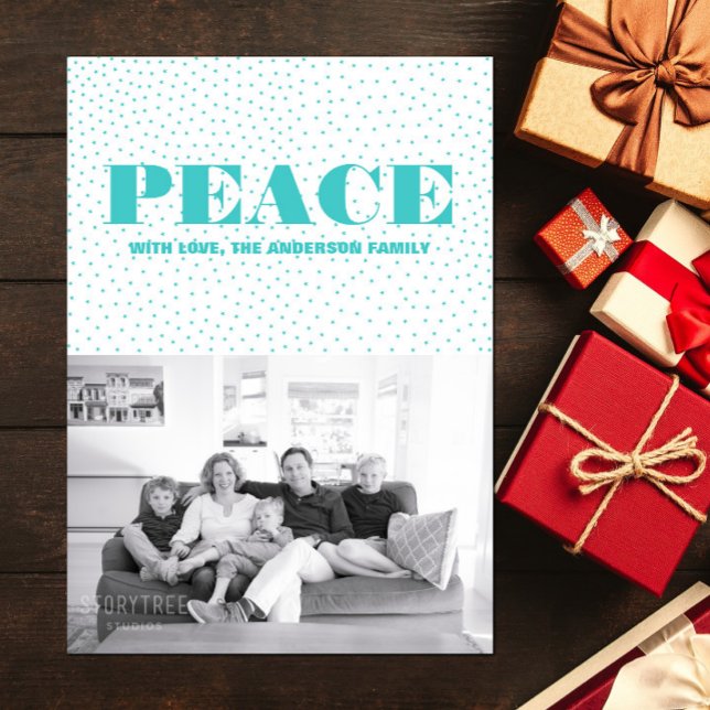 Starred Peace Holiday Photo Card | Turquoise (Starred Peace Holiday Photo Card - Turquoise)