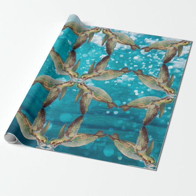 Starred Sea Turtle Wrapping Paper (Unrolled)