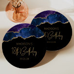 Starry Agate Geode Blue Purple 18th Birthday Party Paper Plate<br><div class="desc">These chic, glamourous 18th birthday party paper plates feature a watercolor image of an agate geode in shades of blue and purple sprinkled with stars and trimmed with faux gold glitter highlights. The words "18th Birthday" appear in faux gold glitter in a decorative modern handwriting font. Customise it with the...</div>