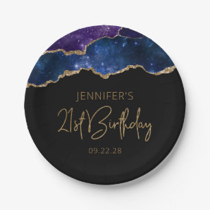 Starry Agate Geode Blue Purple 21st Birthday Party Paper Plate