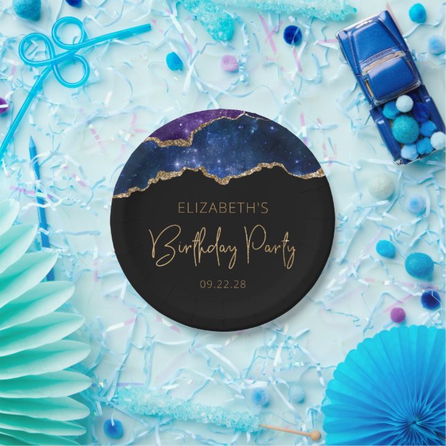 Starry Agate Geode Blue Purple Birthday Party Paper Plate (Party)