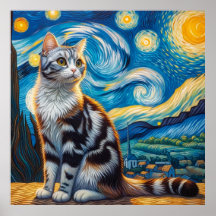 Starry American Bobtail Cat Portrait