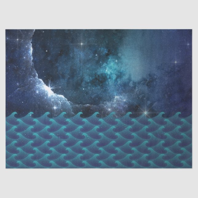 Starry and Cloudy Sky over Waves Decoupage Tissue Paper (Front)