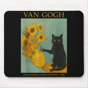 Starry Art Black Cat With Suowers Mouse Pad