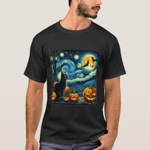 Starry Art Cat Night Sky Art Black Cat Halloween T-Shirt