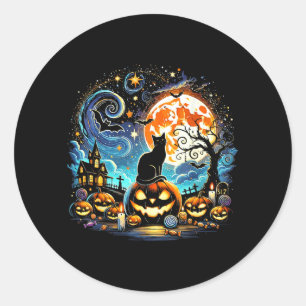 Starry Art Night Sky Art Halloween 2024 Black Cat Classic Round Sticker