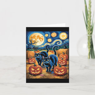 Starry Art Style Black Cats Halloween Pumpkin 1 Card