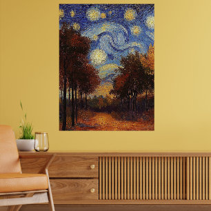 Starry Autumn Path – Impressionist Style Poster