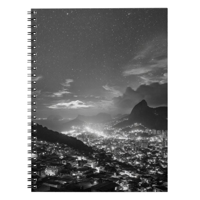Starry Black and White Cityscape Notebook (Front)
