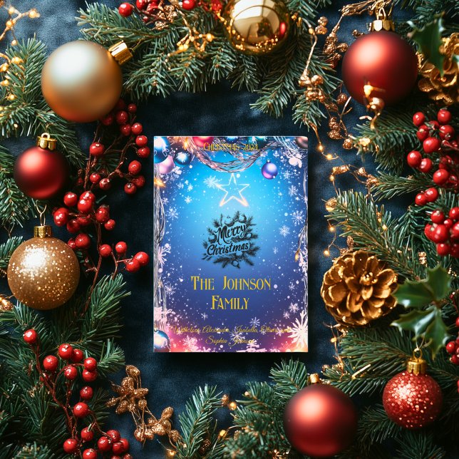 Starry Blue Christmas with Custom Family Message Invitation (Creator Uploaded)