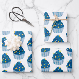 Starry Blue Cupcake Gift Wrap Fun & Festive 