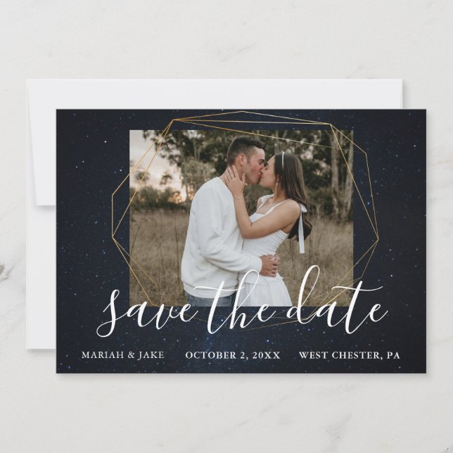 Starry Blue Night Sky Photo Save the Date  Invitation (Front)
