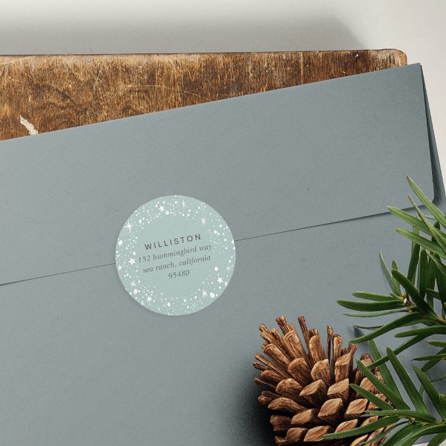 Starry Border Holiday Return Address Classic Round Sticker (Creator Uploaded)