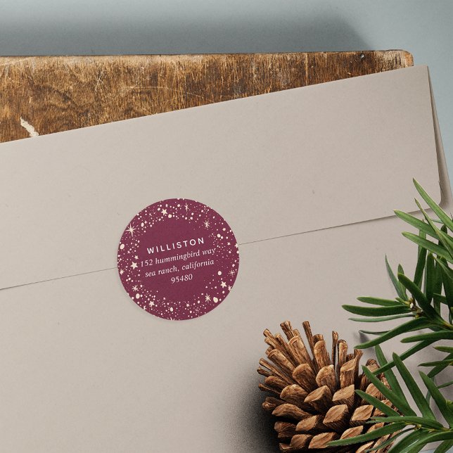 Starry Border Holiday Return Address Classic Round Sticker (Creator Uploaded)