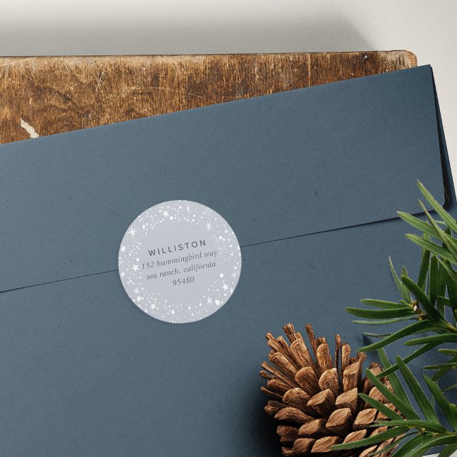 Starry Border Holiday Return Address Classic Round Sticker (Creator Uploaded)