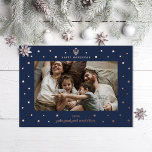 Starry Border Menorah Hanukkah Photo Foil Holiday Card<br><div class="desc">Tiny menorah and star of david frame with editable text in real foil. Add a message or more photos to the back side. Choose from gold,  silver or rose gold foil</div>