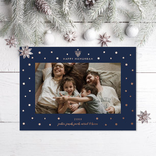 Starry Border Menorah Hanukkah Photo Foil Holiday Card