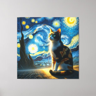 Starry Calico Cat Portrait - Pet Portrait Canvas Print