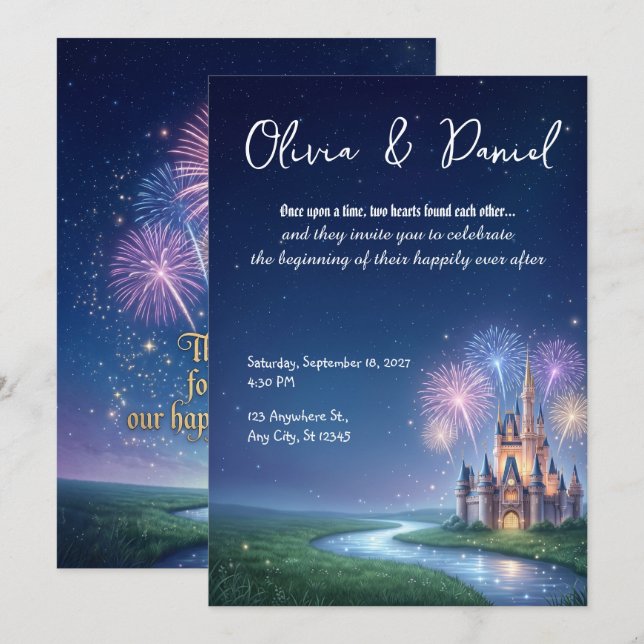 Starry Castle Fairytale Wedding Invitation (Front/Back)