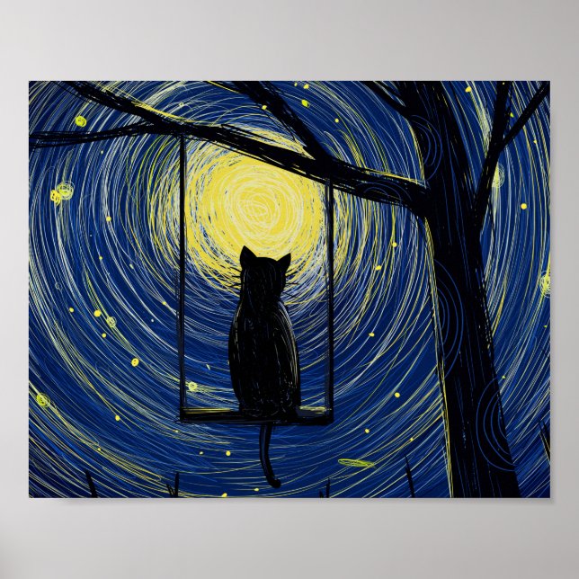 Starry Cat Night Canvas Print (Front)