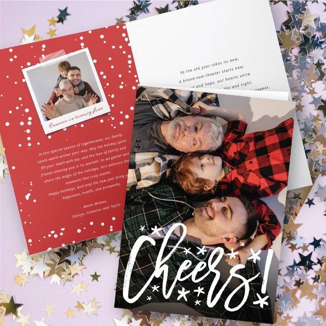 Starry Cheers Brush Script Modern New Year Photo Holiday Card (Creator Uploaded)