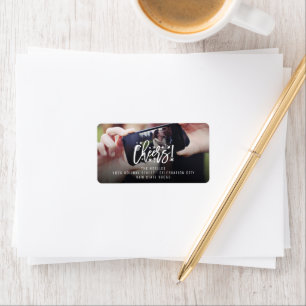 Starry Cheers Brush Script New Year Photo Address Label
